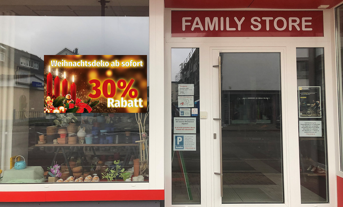 Hüttenstraße zu – Family Store offen – 30% auf alle Weihnachtsdeko-Artikel