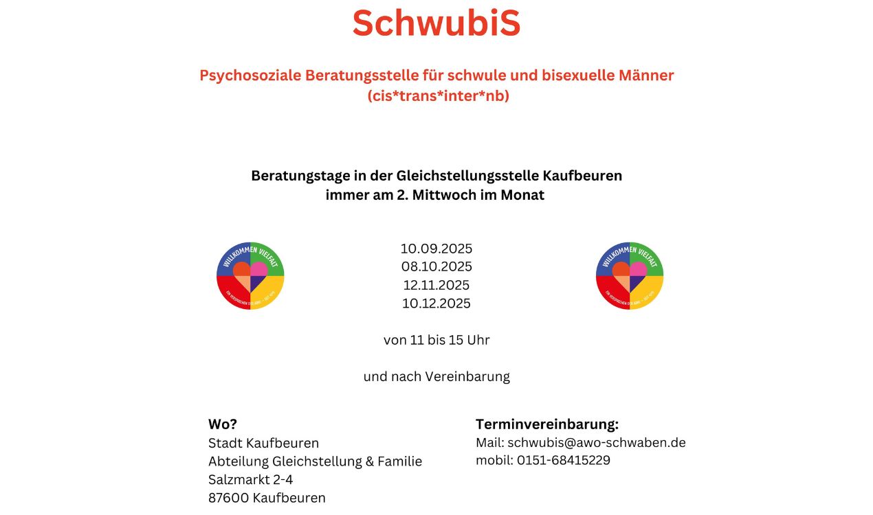 SchwubiS: Psychosoziale Beratungsstelle für schwule und bisexuelle Männer* (cis*trans*inter*nb) in Schwaben