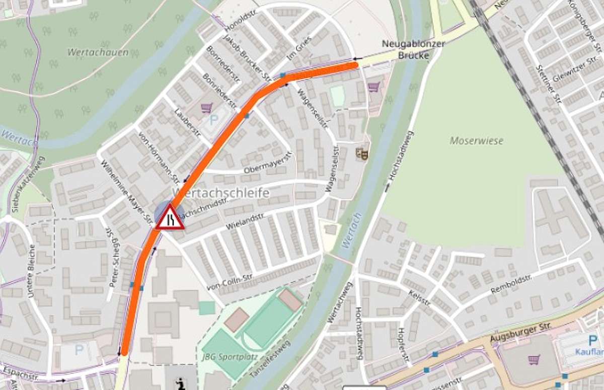 Die Stadt Kaufbeuren informiert: Fahrbahnverengung Neugablonzer Straße ab Montag, 02. Februar 2026