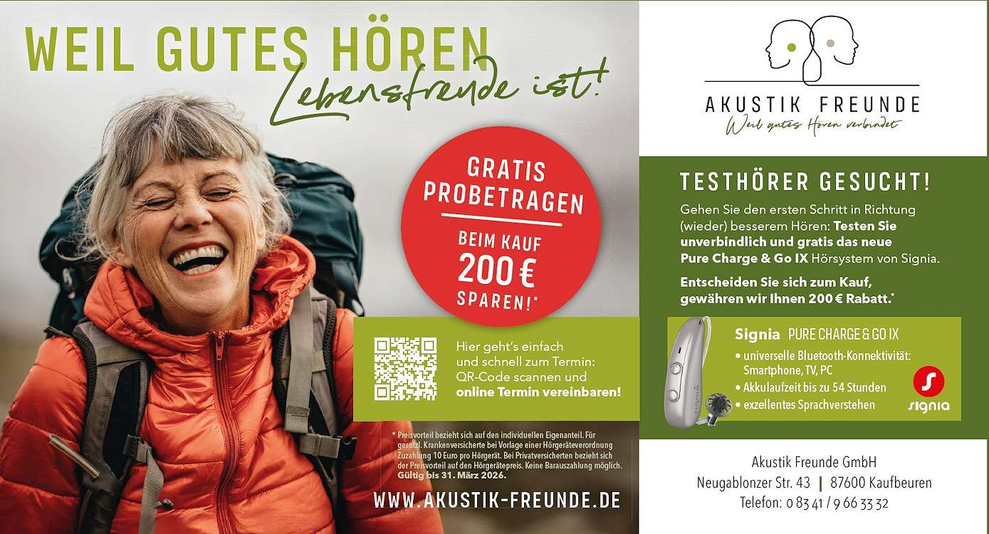 Akustik Freunde Kaufbeuren: Jetzt Testhörer werden und das neue Hörsystem von Signia gratis Probetragen