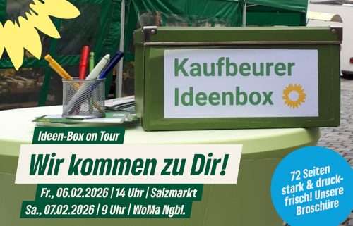 Grüne Kaufbeurer Ideen-Box auf Tour: 06.02. am Salzmarkt und 07.02. auf dem Wochenmarkt Neugablonz