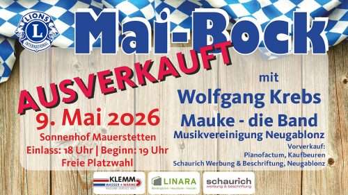Ausverkauft! Für den 6. Benefiz-Maibock am 9. Mai im Sonnenhof sind alle Karten verkauft!