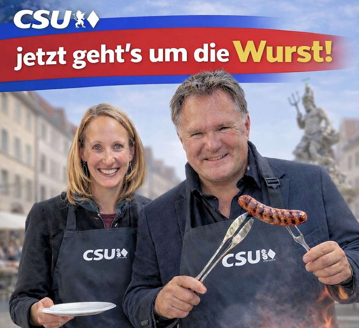 Angrillen mit der CSU Kaufbeuren am 6.3.2026 vor dem vor dem Neptunbrunnen in der Altstadt