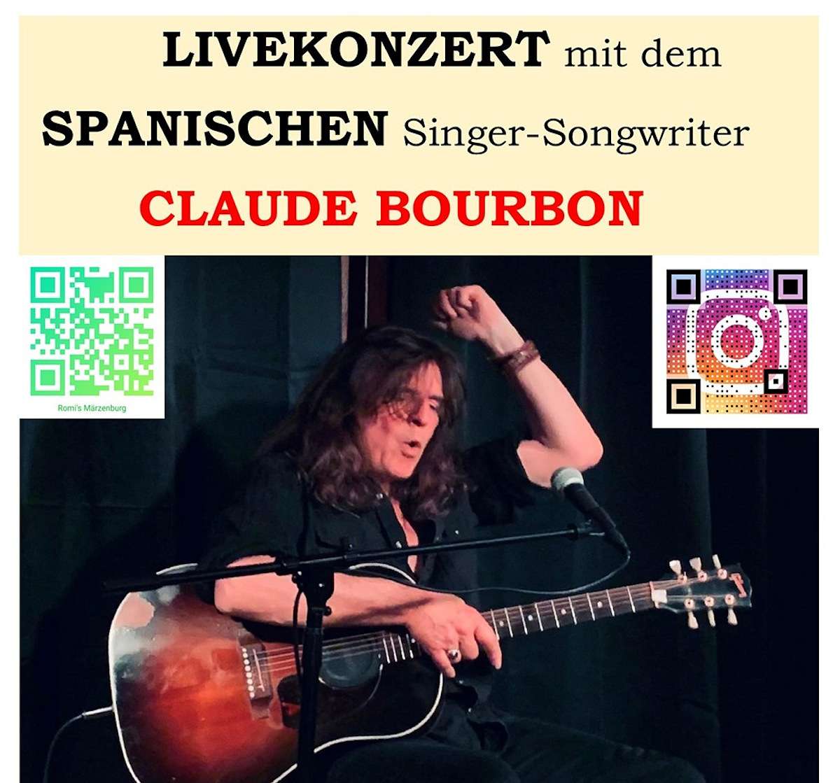 Livekonzert mit dem spanischen Singer-Songwriter Claude Bourbon am 06.03.2026 in ROMI’S Märzenburg