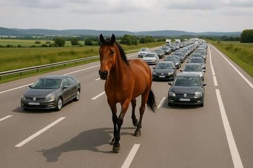 Pferd galoppiert auf die A 7