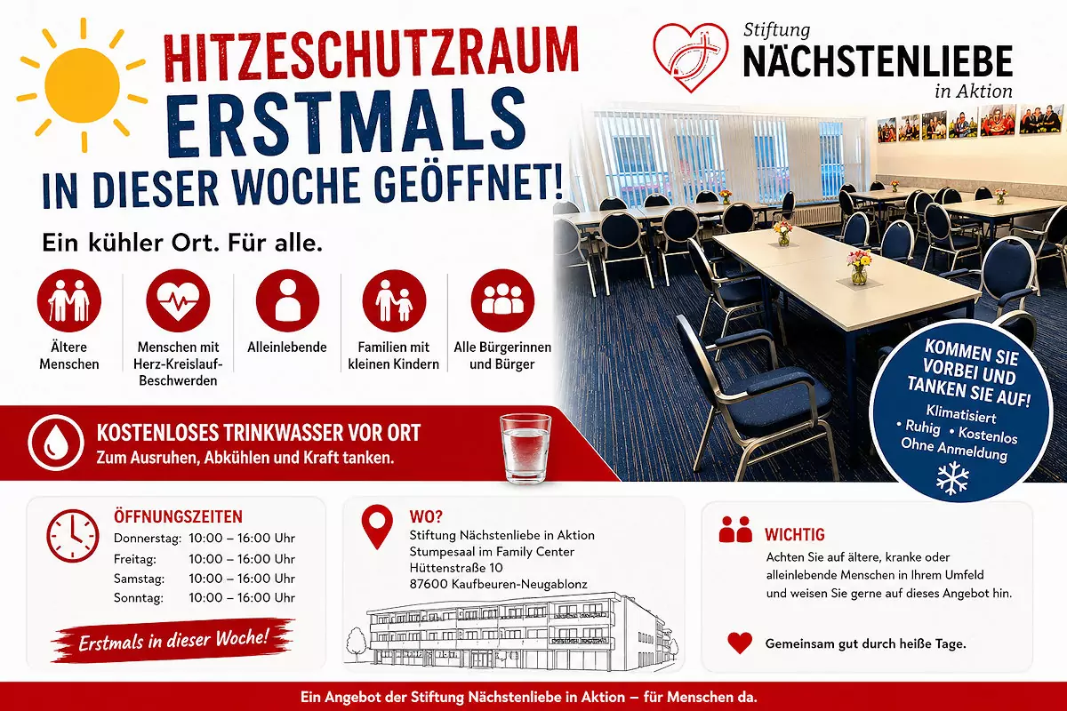 Hitzeschutzraum der Stiftung Nächstenliebe in Aktion ist geöffnet
