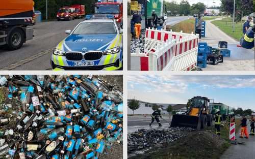 Getränke-Lkw verliert Ladung auf der Augsburger Straße