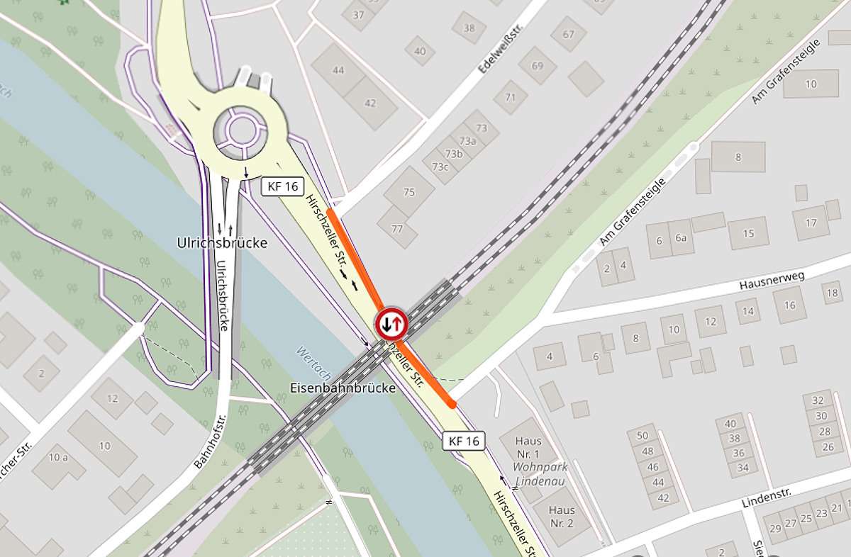 Die Stadt Kaufbeuren informiert: halbseitige Sperrung der Hirschzeller Straße